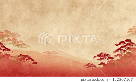 Japanese-style background material (red and gold) 132807107