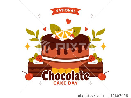 National Chocolate Cake Day Vector Illustration Featuring a Sweet And Delicious Dessert With a Festive Flat Style Cartoon Background 132807498