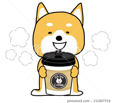 柴犬開心地喝著熱咖啡（有蓋子） 132807558