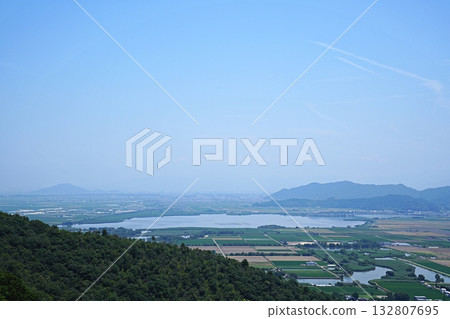 Omihachiman, Shiga Prefecture - Lake Nishinoko and Kitanoshozawa seen from Mt. Hachiman (eastward, summer) 132807695