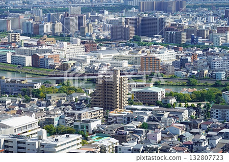 Suita City, Osaka - Cityscape seen from a high-rise building, Aikawa River, Hankyu Railway (east-southeast from Merode Suita, autumn) 132807723