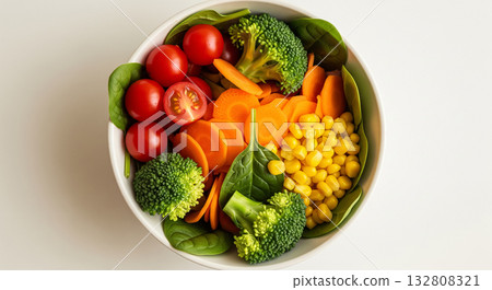 Fresh Vegetable Salad with Broccoli Carrot Corn and Cherry Tomatoes 132808321