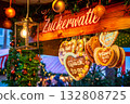 Nuremberg, Germany. Gingerbread and candy floss stall at Nurnberger Christkindlesmarkt, Bavaria. 132808725