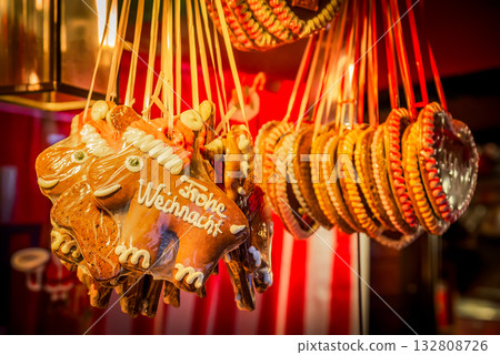 Nuremberg, Germany. Traditional gingerbread at Nurnberger Christkindlesmarkt, Bavaria. 132808726
