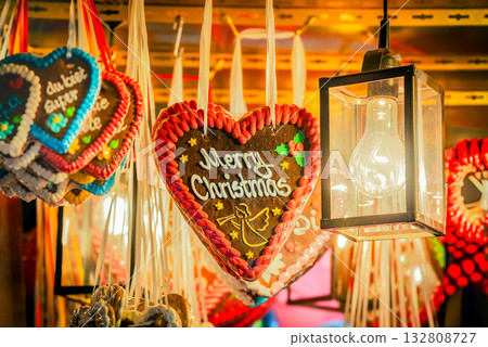 Nuremberg, Germany. Advent in Bavaria with traditional gingerbread cookies,  at Nurnberger Christkindlesmarkt 132808727