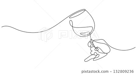 wineglass holding pose one line drawing minimalism 132809236