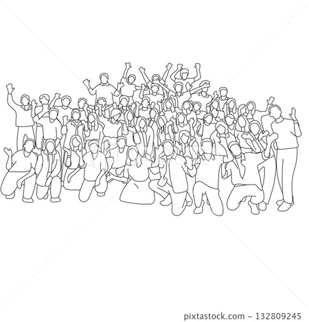 group of people celebrating an event together illustration vector hand drawn with black lines group of people celebrating an event together illustration vector hand drawn with black lines 132809245