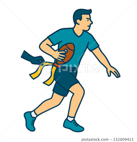 一名男子在腰旗橄欖球比賽中遺失了旗子。 一名男子在腰旗橄欖球比賽中遺失了旗子。 132809421