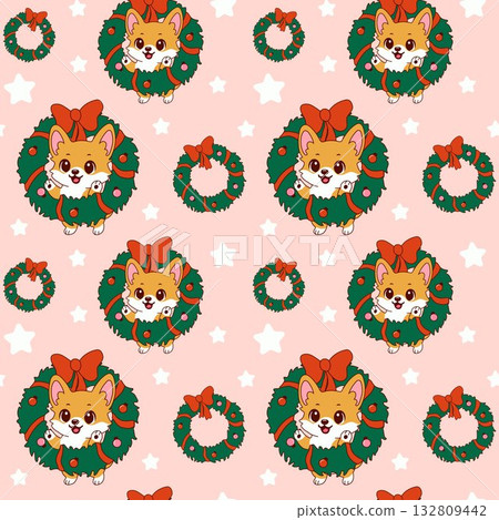 Playful Holiday Corgis Dressed as Christmas Wreaths 132809442