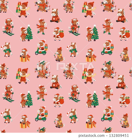 Festive Horses with Christmas Gifts and Holiday Fun Pattern Festive Horses with Christmas Gifts and Holiday Fun Pattern 132809451