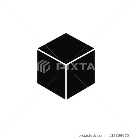 cube silhouette 3d geometric shape block isolated on white background 132809670