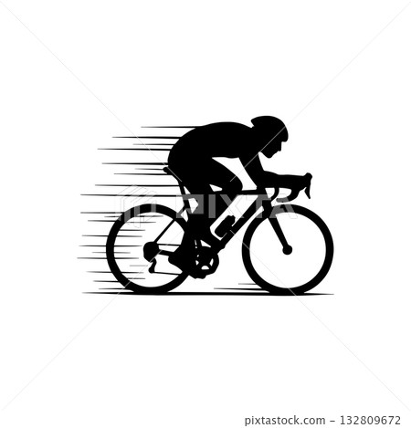 cyclist racing silhouette icon man riding bicycle fast illustration 132809672