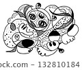 Abstract and expressive hand-drawn black and white art 132810184