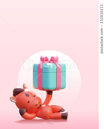 cartoon style 2026 new year red horse character lying down and holding a gift box with one hand poster cartoon style 2026 new year red horse character lying down and holding a gift box with one hand poster 132810211