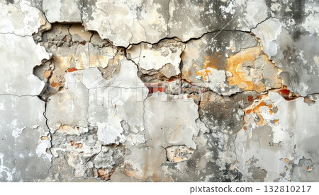 <AI圖像> 一面破損的混凝土牆，已經開始坍塌 132810217