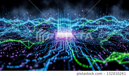 Abstract technology background with glowing computer chip and digital network for concept of AI, or big data Abstract technology background with glowing computer chip and digital network for concept of AI, or big data 132810261
