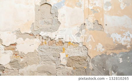 <AI image> A deteriorated concrete wall that has begun to crumble 132810265