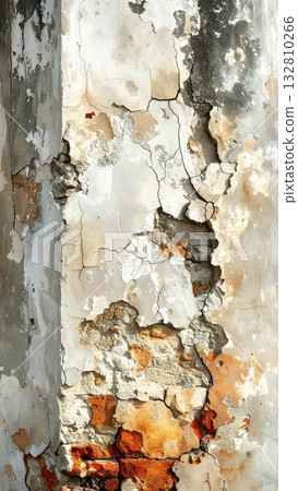 <AI image> A deteriorated concrete wall that has begun to crumble <AI image> A deteriorated concrete wall that has begun to crumble 132810266