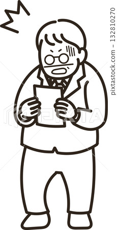 Illustration of a man in his 50s shocked by the results of his health checkup (line drawing only) 132810270