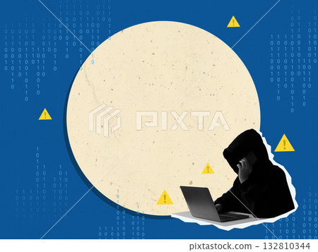 Hooded figure depicting hacker threat in cybersecurity context. Vector illustration 132810344