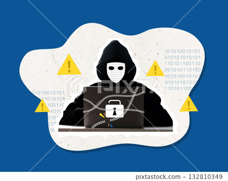 Cybersecurity threat representation with hacker and security symbols. Vector illustration Cybersecurity threat representation with hacker and security symbols. Vector illustration 132810349