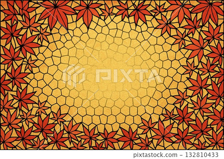Frame material: Autumn leaves, maple leaves, autumn, stained glass style 132810433
