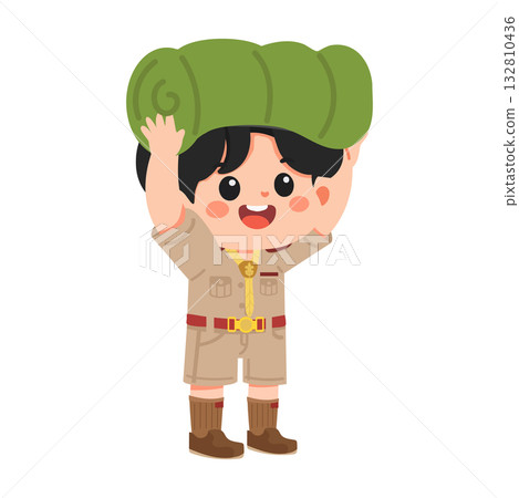 Illustration of Boy Scout With Sleeping Bag 132810436