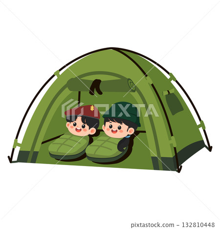 Illustration of Kids Camping in a Tent Scout 132810448