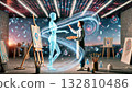 complex futuristic illustration representing AI innovation, featuring a holographic human figure surrounded by symbols of artificial intelligence, technology, and human-machine interaction. 132810486