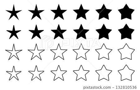Stars icons for rating and review design. Simple flat and outline star symbols for feedback, score, favorite, and evaluation concept. Editable stroke. 132810536