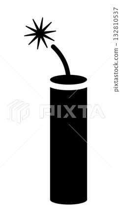 Firecracker icon with burning fuse. Black silhouette. Simple flat vector illustration of explosive fireworks cylinder for celebration, festival, party, or New Year design. Minimal isolated pictogram Firecracker icon with burning fuse. Black silhouette. Simple flat vector illustration of explosive fireworks cylinder for celebration, festival, party, or New Year design. Minimal isolated pictogram 132810537