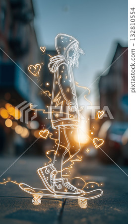 Girl riding a skateboard Girl riding a skateboard 132810554