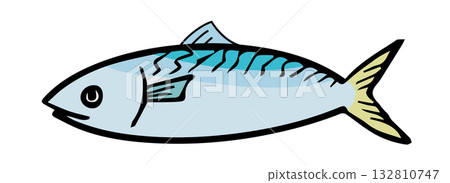 手繪魚類插圖，簡單的食物，包含輪廓線。 132810747