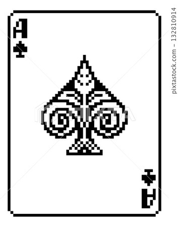 Pixel Art Style Ace of Spades Playing Card Design 132810914