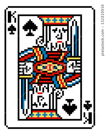 Pixel Art Style King of Spades Playing Card Design Pixel Art Style King of Spades Playing Card Design 132810916