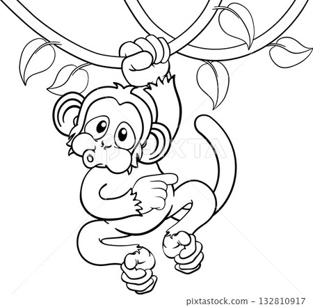 Monkey Singing On Jungle Vines Pointing Cartoon Monkey Singing On Jungle Vines Pointing Cartoon 132810917