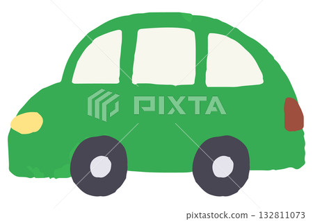 一輛綠色汽車的手繪插圖 132811073