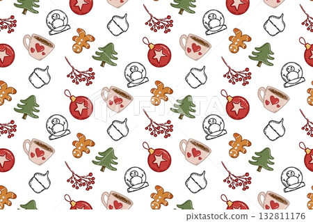 Christmas seamless pattern with doodle festive elements Christmas seamless pattern with doodle festive elements 132811176