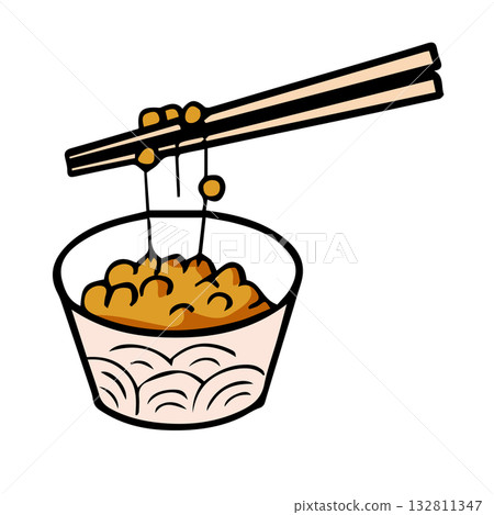 Natto illustration hand-drawn simple food with outline 132811347