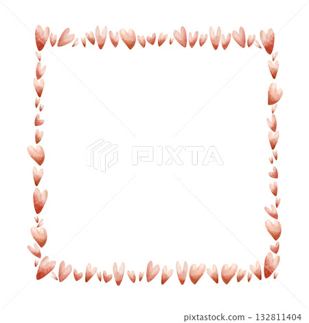 Cute little red hearts frame. Watercolor hand drawn illustration isolated on white background for baby nursery kids children design sweet holiday print Valentine card textile template label logo 132811404