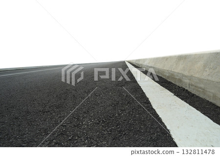 Asphalt road with white line and concrete barrier Asphalt road with white line and concrete barrier 132811478