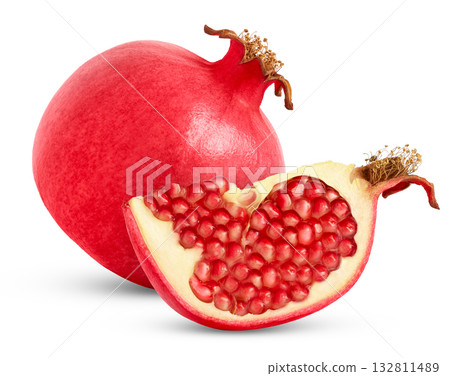 Pomegranate with cut in half isolated with clipping path. Pomegranate with cut in half isolated with clipping path. 132811489