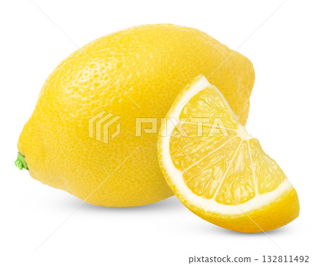 Lemon fruit with half isolated. Whole lemon and a half on white background. Lemons isolated. Lemon fruit with half isolated. Whole lemon and a half on white background. Lemons isolated. 132811492