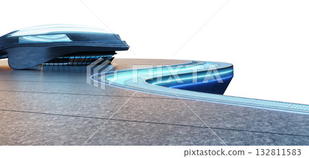 3d rendering futuristic corporate building with curved LED terrace and blue neon architecture 3d rendering futuristic corporate building with curved LED terrace and blue neon architecture 132811583