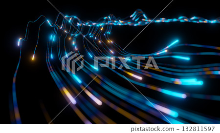3d rendering fiber optic lines transferring important data connections 132811597