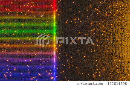 3d rendering digital data stream flowing through colorful pixels 132811598
