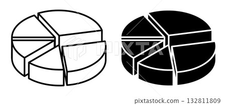 Linear isometric icon. Pie chart, diagram of the relationship between the proportions of different types of goods or services. Simple vector isolated on white background 132811809