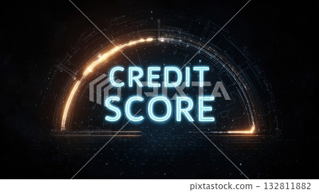 Visual representation of a digital credit score meter and its significance in managing finances. The design highlights the importance of tracking credit health for better financial decisions. 132811882