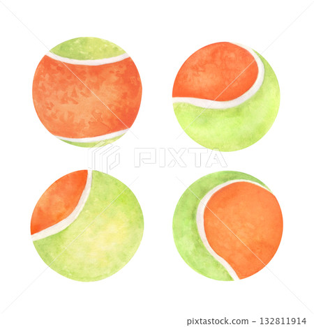 Watercolor set of orange and green tennis balls Watercolor set of orange and green tennis balls 132811914