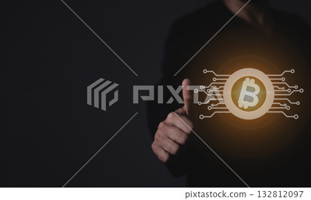 Young man hand touching to trade cryptocurrencies online, Investors in cryptocurrencies Young man hand touching to trade cryptocurrencies online, Investors in cryptocurrencies 132812097
